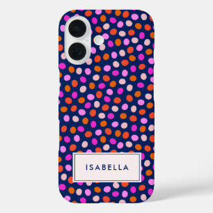 Niedliche Punktfelder Bright Blue Lila Personalisi iPhone 16 Hülle