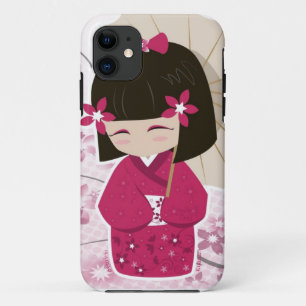 Niedliche Puppe Kirschblütes Kokeshi iPhone 11 Hülle