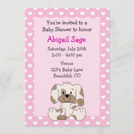 Niedliche Puppy and Hearts auf Pink Girl's Baby Sh Einladung