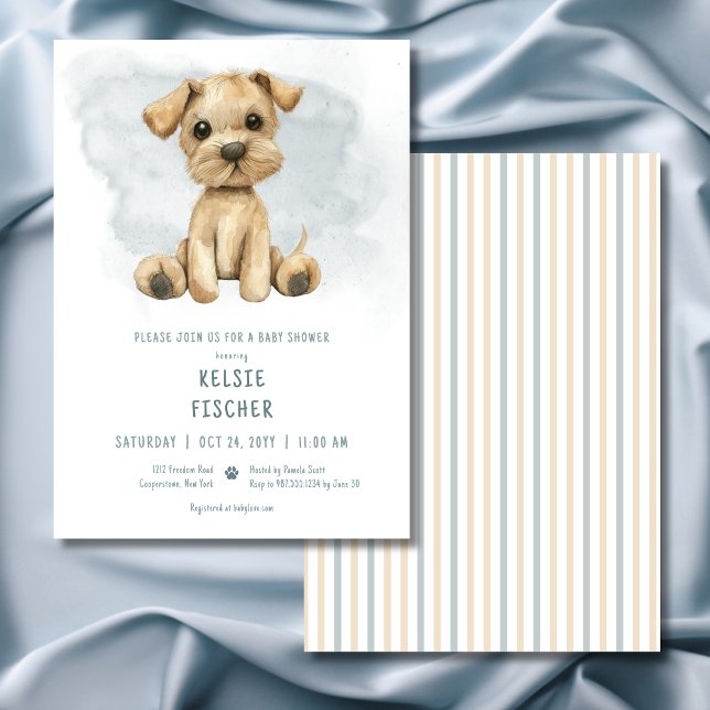 Niedliche Puppy Blue Watercolor Babydusche Einladung (Cute Puppy Blue Watercolor Baby Shower Invitation)