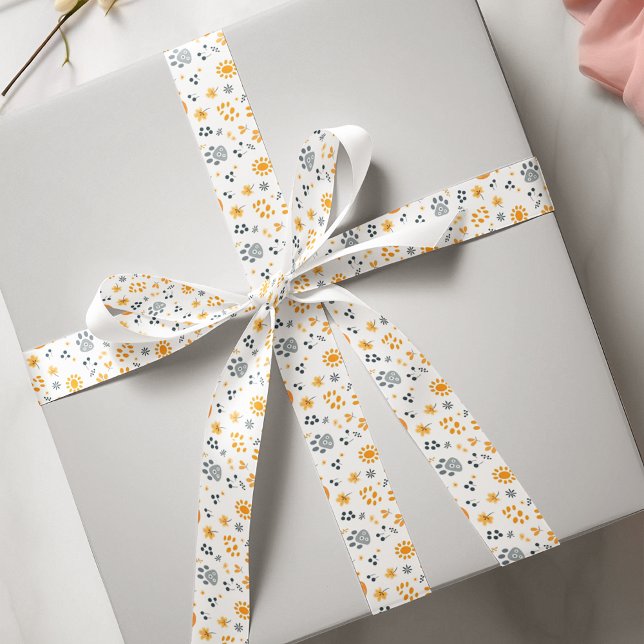 Niedliche Puppy-Pads-Blume Satinband (Cute Orange teal Puppy Flowers Satin Ribbon)