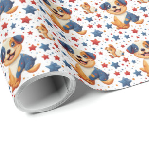 Niedliche Puppy Patriotic Amerikanische Unabhängig Geschenkpapier