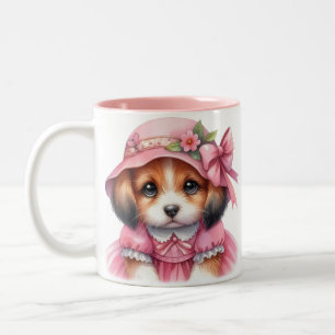 Niedliche Puppy-Pink-Hut und rosa Kleidung Tasse