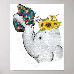 Niedliche Puzzle Elephant Mama Autismus Bewusstsei Poster