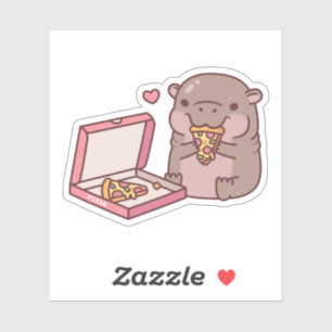 Niedliche Pygmäen Hippo-Lieben Pizza essen Aufkleber