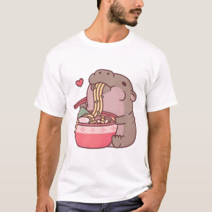 Niedliche Pygmäen-Hippo-Schlurping auf Ramen Noodl T-Shirt