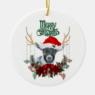 Niedliche Pygmy Kid Goat Weihnachten Keramik Ornament