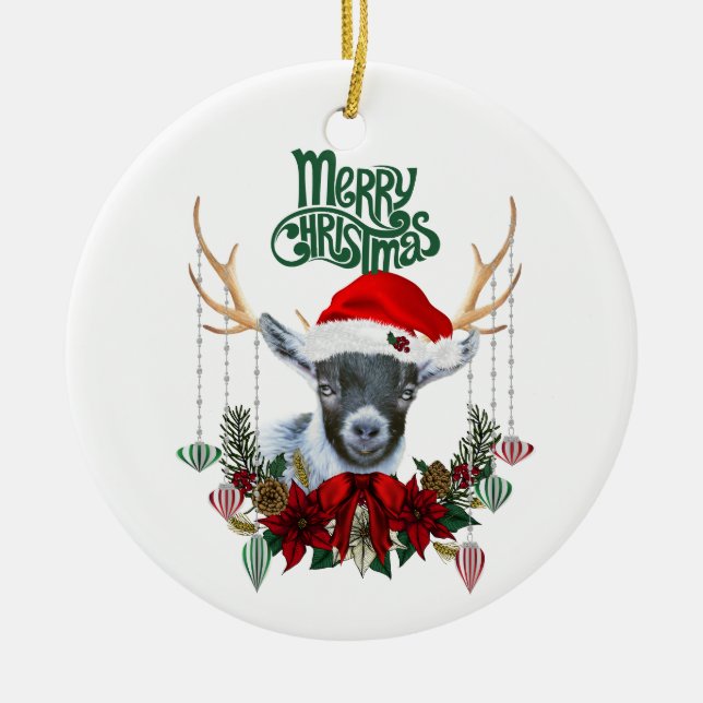 Niedliche Pygmy Kid Goat Weihnachten Keramik Ornament (Vorne)