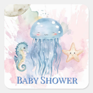 Niedliche Qualle und Friends Pastel Babydusche Quadratischer Aufkleber