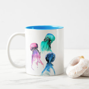 Niedliche Quallen-Trio Aquarellkunst Zweifarbige Tasse