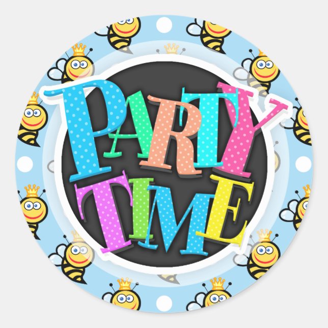 Niedliche Queen Bee, Baby Blue & White Polka Dots Runder Aufkleber (Vorderseite)