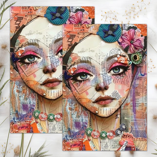 NIEDLICHE QUIRKY BOHO MÄDCHENDEKOUPATION SEIDENPAPIER (CUTE QUIRKY BOHO GIRL DECOUPAGE TISSUE PAPER)