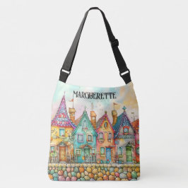 Niedliche Quirky ROW HOUSES - Siehe Zurück - Tasch Tragetaschen Mit Langen Trägern