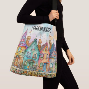 Niedliche Quirky ROW HOUSES - Siehe Zurück - Tasch Tragetaschen Mit Langen Trägern