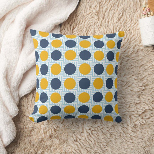 Niedliche Quirky Whimsical Blue Yellow Polka Dots Kissen (Decke)