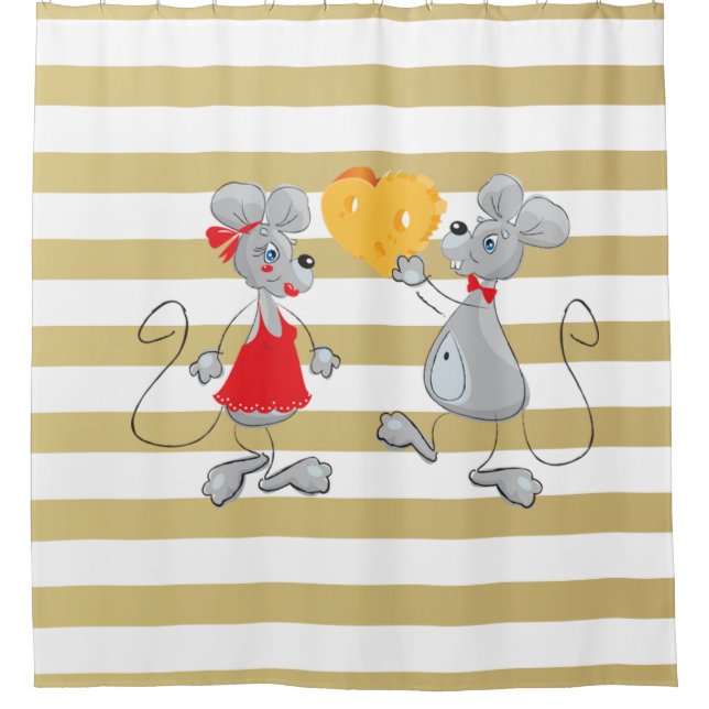 Niedliche Quirky Whimsical Mouses-Stripes Duschvorhang (Vorderseite)