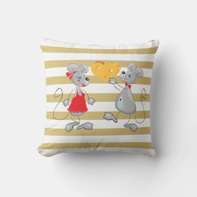 Niedliche Quirky Whimsical Mouses-Stripes Kissen (Vorderseite)