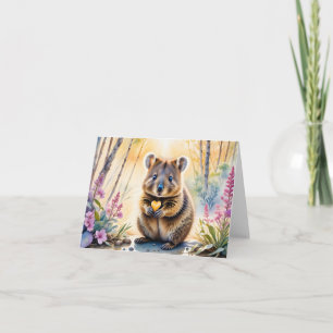 Niedliche Quokka-Blumen-Herz-Aquarell-Grußkarte Karte