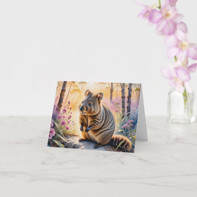 Niedliche Quokka Pink-Blume Watercolor Blank Gruß Karte (Orchidee)