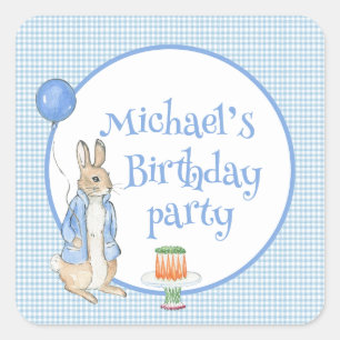Niedliche Rabbit Blue Personalisierte Geburtstagsp Quadratischer Aufkleber