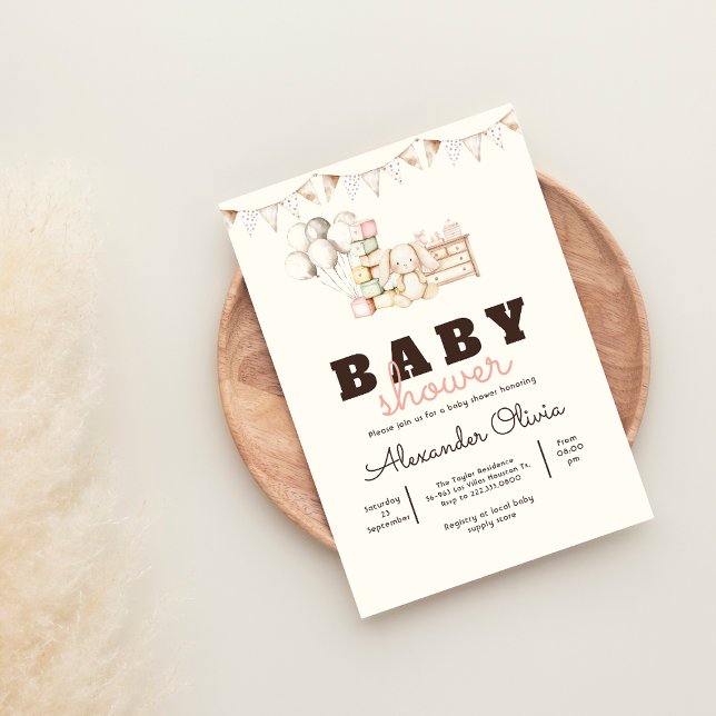 Niedliche Rabbit Boho Babydusche Einladung (Von Creator hochgeladen)