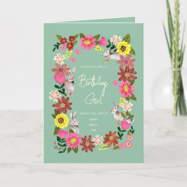 Niedliche Rabbit Bunny Floral Geburtkarte Karte