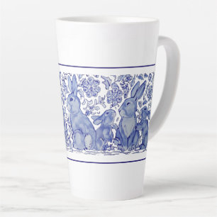 Niedliche Rabbit-Familie Blue White Delft Dedham T Milchtasse
