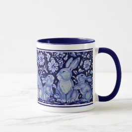 Niedliche Rabbit-Familie Blue White Delft Dedham T Tasse