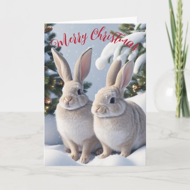 Niedliche Rabbit Weihnachtskarte Feiertagskarte (Vorderseite)