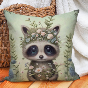 Niedliche Raccoon-Blume Malerei Kissen