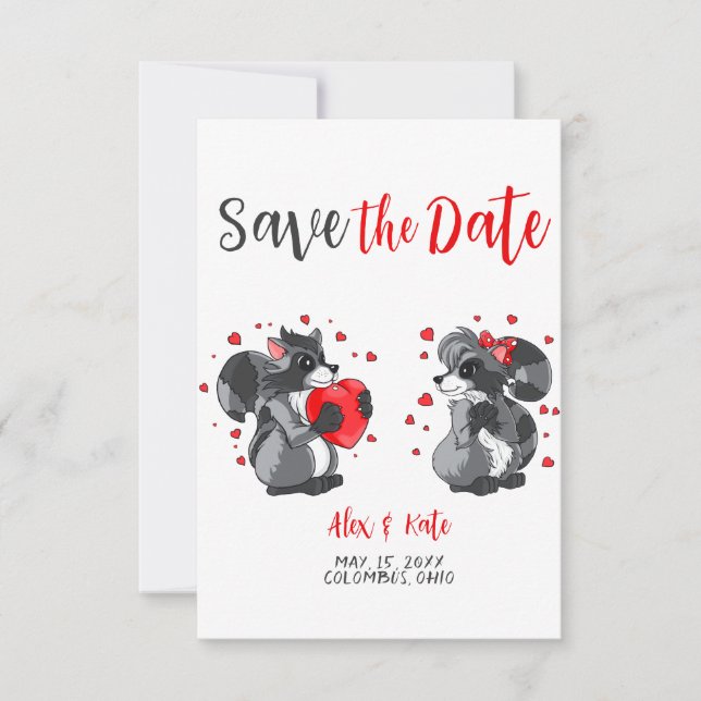 Niedliche Raccoon-Hochzeit Sichern Sie den Termin  Save The Date (Vorderseite)
