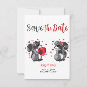 Niedliche Raccoon-Hochzeit Sichern Sie den Termin Save The Date
