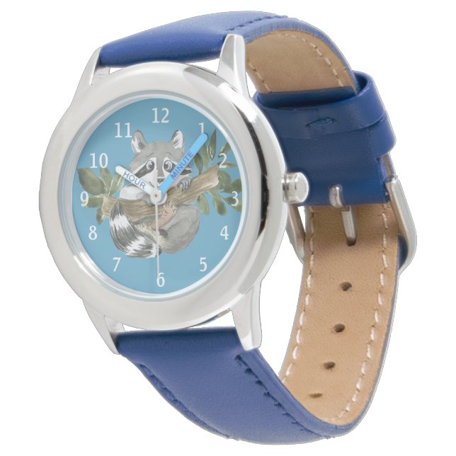 Niedliche Raccoon Rustic Woodland Girls erste Beob Armbanduhr (Schrägansicht)