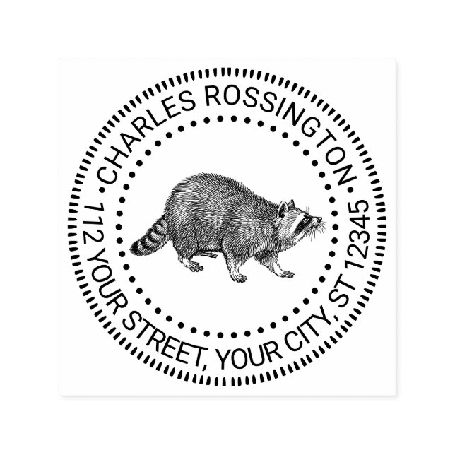 Niedliche Raccoon SIde View Zeichnend Namensadress Permastempel (Design)
