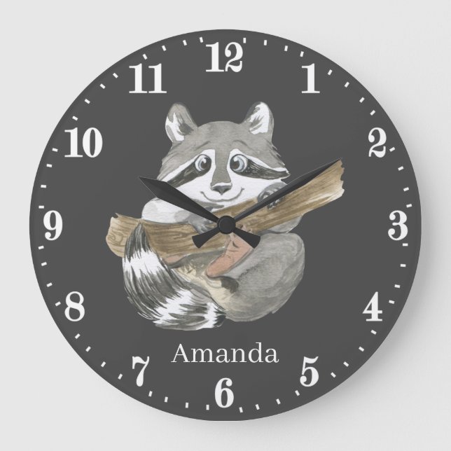 niedliche Raccoon-Tierfreunde geben Namen Große Wanduhr (Vorderseite)