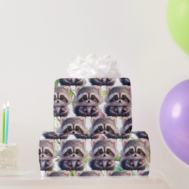 Niedliche Raccoon-Waldtiere Waldfreunde Geschenkpapier (Partygeschenke)