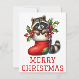 Niedliche Raccoon Weihnachtskarte Feiertagskarte