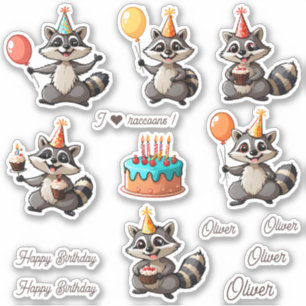 Niedliche Raccoons Happy Birthday Personalisiert Aufkleber
