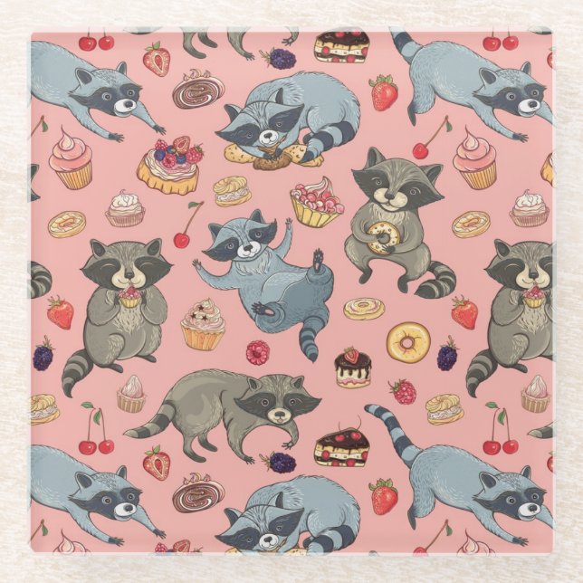 Niedliche Racoons Glasuntersetzer (Vorderseite)