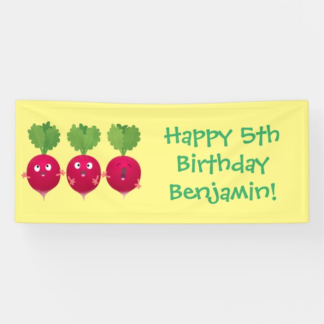 Niedliche Radieschen singend Trio Cartoon Gemüse Banner (Horizontal)