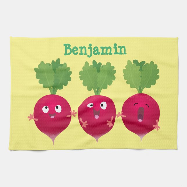 Niedliche Radieschen singend Trio Cartoon Gemüse Geschirrtuch (Horizontal)