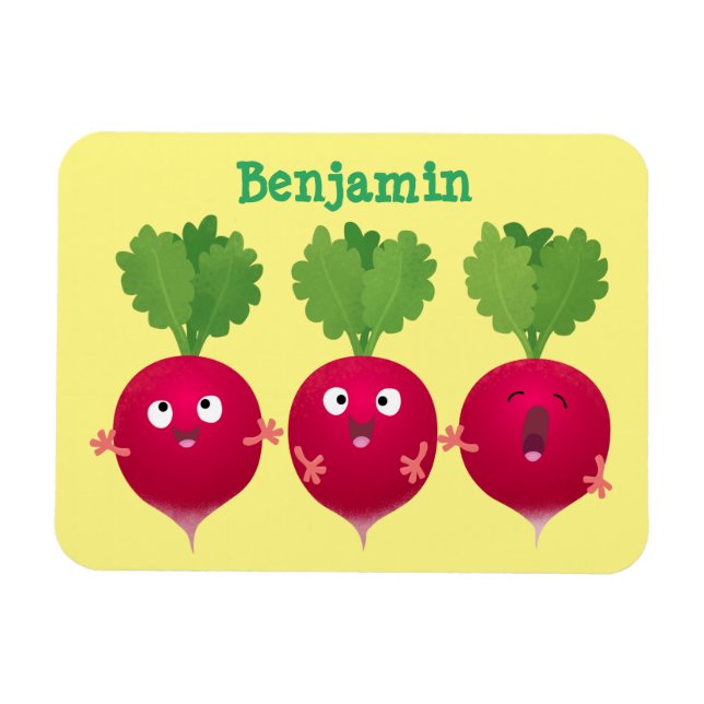 Niedliche Radieschen singend Trio Cartoon Gemüse Magnet (Horizontal)