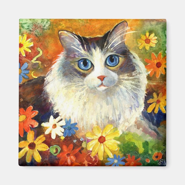 Niedliche Ragdoll Katze mit Blume Magnet (Vorne)