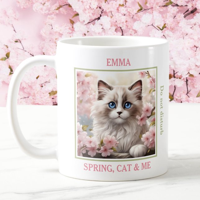 Niedliche Ragdoll Katze Pink Sakura Katzenklatsche Kaffeetasse (Cute Ragdoll Cat Pink Sakura Cat Lover Name Spring Coffee Mug)