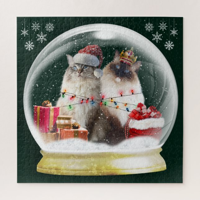 Niedliche Ragdoll Katzen im Snow Globe Weihnachtsp Puzzle (Vertikal)