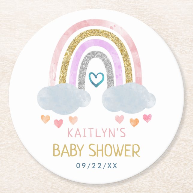 Niedliche Rainbow Baby Dusche Runder Pappuntersetzer (Vorderseite)