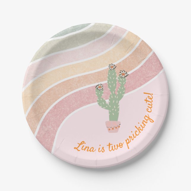 Niedliche Rainbow Cactus Girls Geburtstag Pappteller (Vorderseite)