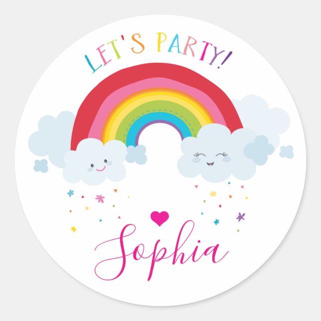 NIEDLICHE RAINBOW CLOUDS Kawaii-Abbildung Runder Aufkleber (Vorderseite)