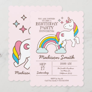 Niedliche Rainbow-Einhorn-Glitzern Einladung zum G