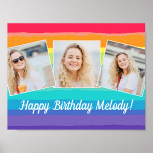 Niedliche Rainbow Foto Collage Custom Geburtstagsp Poster